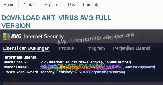 avg internet security license number
